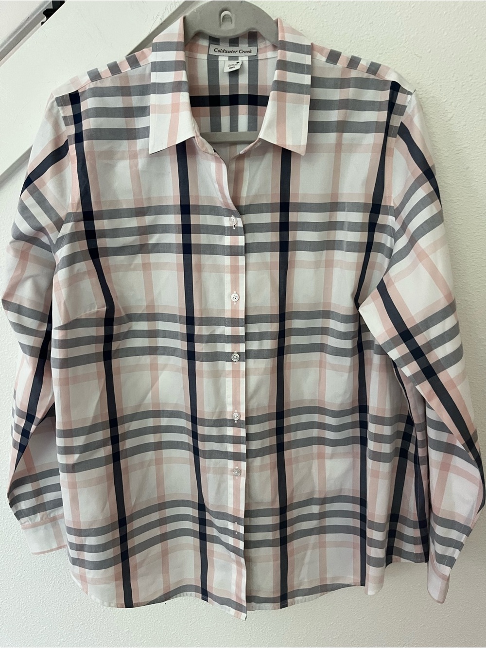 Coldwater Creek Pink, Navy & Gray Plaid Button Shirt